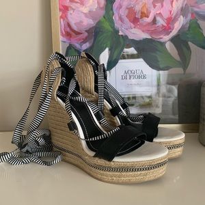 Zara Wedge Platform Lace Up Espadrilles size 9